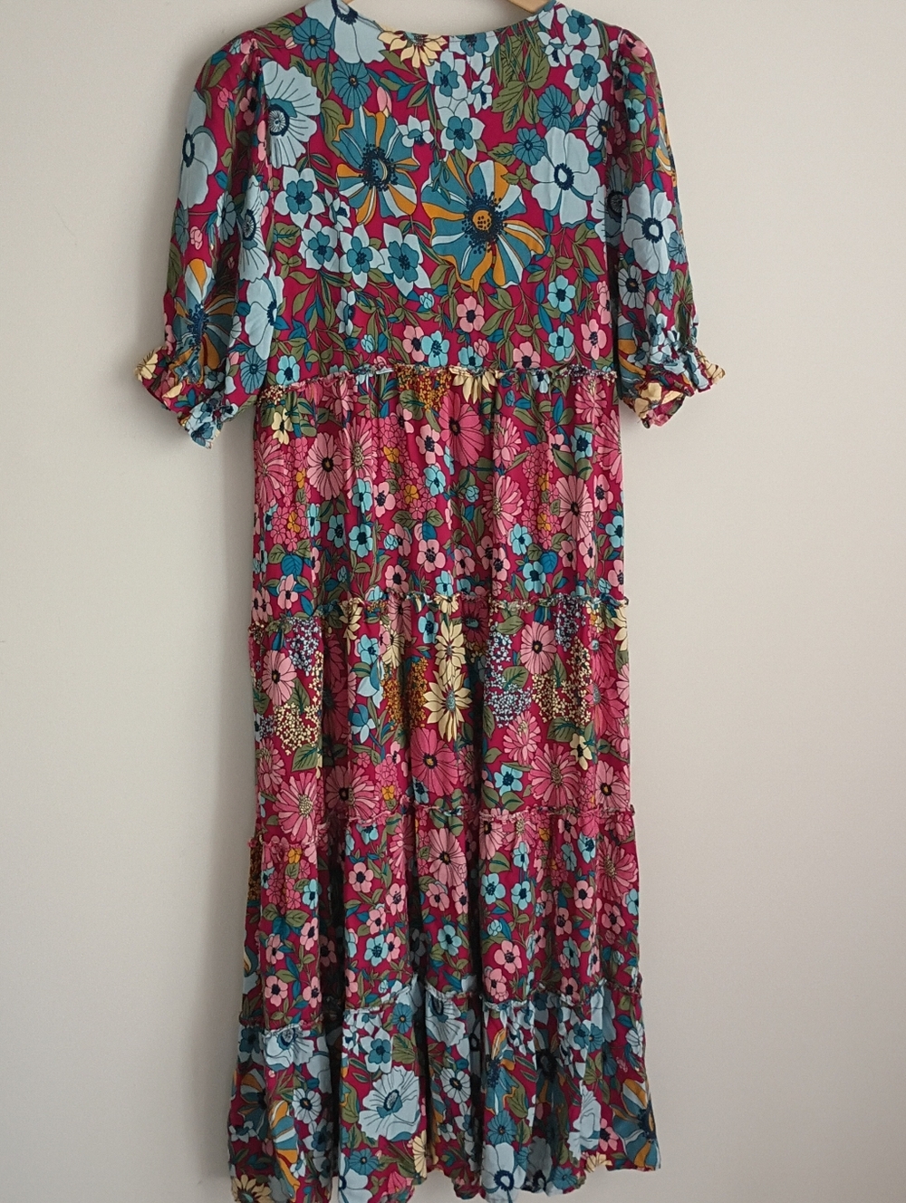 Natural Life Collette Maxi Floral Dress Tier Blue Red Boho Cottagecore Flowy - Picture 8 of 9